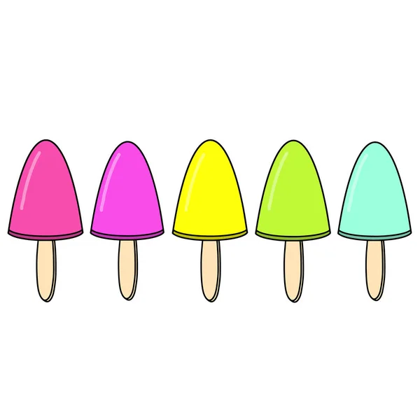 Dondurma Lollys Toplama Gökkuşağı Renkli Meyveli Beş Dondurulmuş Buzlu Şeker — Stok Vektör