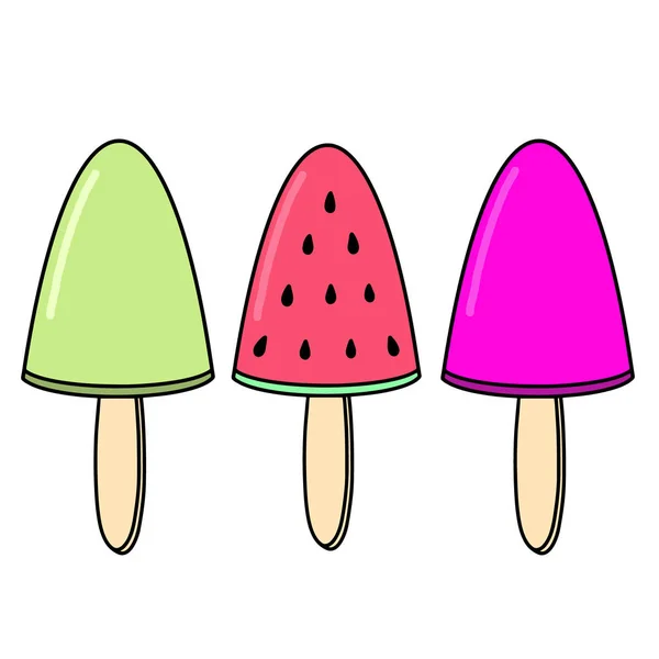 Ice Cream Roze Groen Rood Watermeloen Segment Fruit Stick Achtergrond — Stockvector