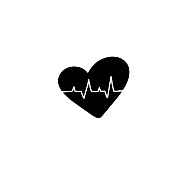 Black Heart Cardiogram Vector Illustration Scandinavian Style Romantic Minimalism Calligraphy — Stock Vector