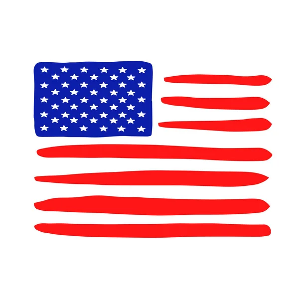 グランジアメリカンフラッグアイコン 白い背景のバナーに50の星を持つ手描きの国旗Usaロゴ アメリカ合衆国 シンボル抽象 ベクトル イラスト印刷用 ポスター ウェブ ポストカード — ストックベクタ