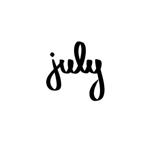 July Month Hand Drawn Typography Lettering Black Color White Background — Stock Vector