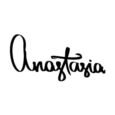 Anastasia kız ilk isim. El yazısı dekoratif yazı metin tasarımı. Yazılı kaligrafi tipi modern stil. Baskı tasarımı için kadın afiş, afiş, davetiye, kartpostal, düğün, doğum, günlük.