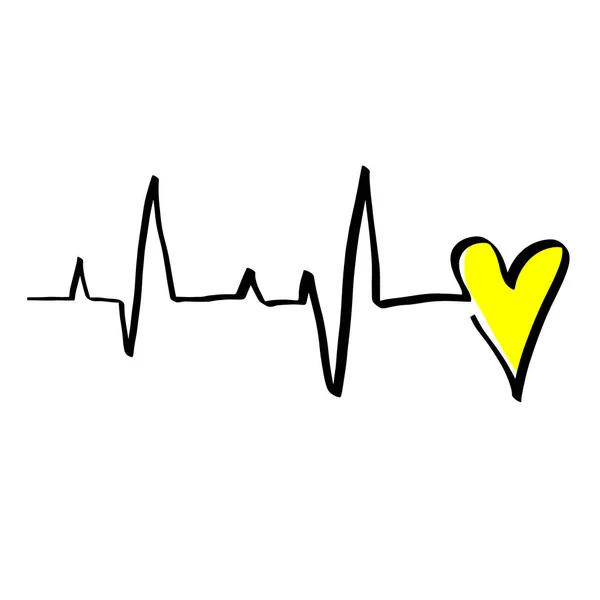 Zwart Geel Heartbeat Monitor Pulse Line Logo Platte Stijl Vector — Stockvector