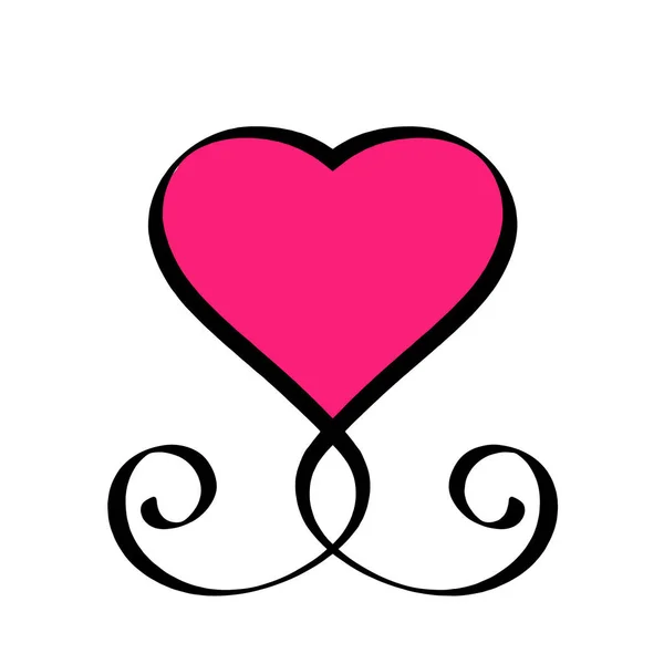 Vintage Calligraphique Love Heart Rouge Signe Noir Calligraphie Design Élément — Image vectorielle