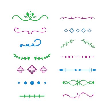 Vektör yeşil sınırlar, mavi ok, menekşe çerçeve seti. Modern süs. Beyaz arka planda yalıtılmış çizim. El çizilmiş zarif stil ok sayfası. Renkli soyut. Bir fırça çiziminin etkisi