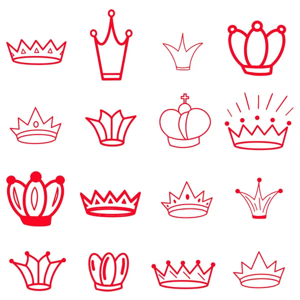 Coroas Vermelhas Tiara Diadem Coroa Esboço Desenho Rainha Rei Desenhado —  Vetores de Stock