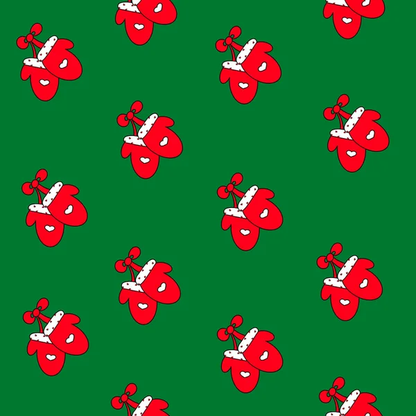 Rękawiczki Bez Szwu Wzór Czerwony Zielony Wzór Świętego Mikołaja Ręcznie — Zdjęcie stockowe