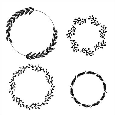 Çiçek desenli siyah fırçalar çerçeve etrafında, karalama tarzında elementler beyaz arka planda. Düğün davetiyesi tekstil tebrik kartı doğum günü için buğday mısır vektör ilüstrasyonunun Noel kulağı.