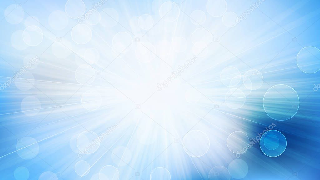 Blue and White Bokeh Lights Background with Light Rays Vector Art