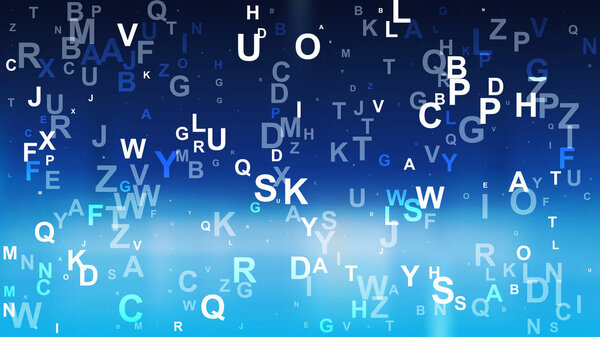 Black and Blue Scattered Letters Background Vector Image