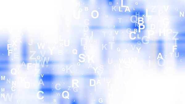 Abstract Blue and White Scattered Alphabet Background