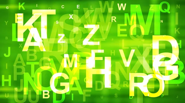 Abstracto verde y amarillo letras dispersas del alfabeto fondo Vector imagen — Vector de stock