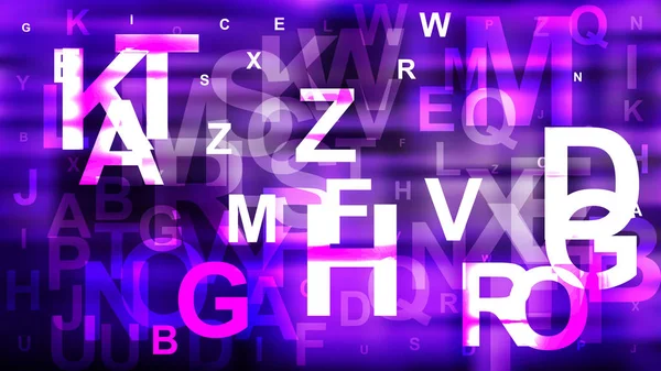 Abstracto púrpura blanco y negro dispersos letras del alfabeto fondo — Vector de stock