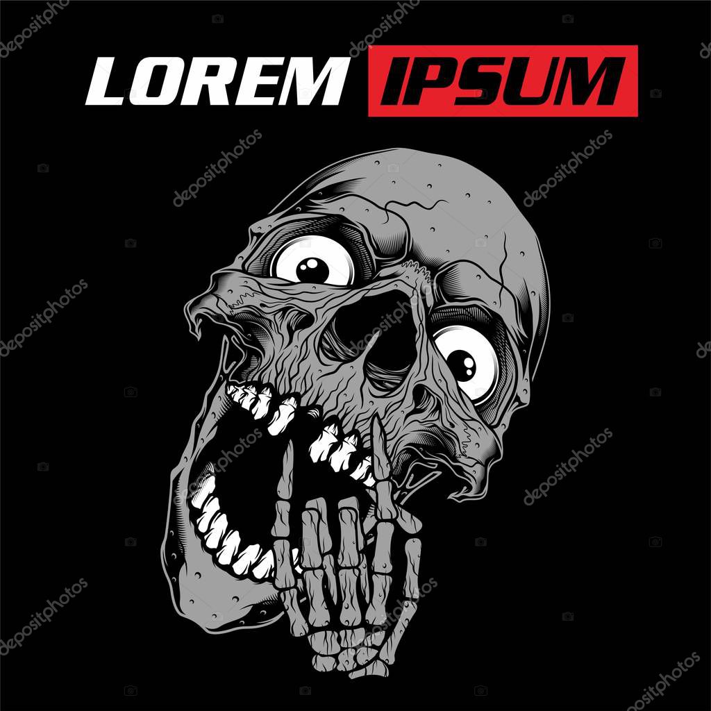 Metal hand skull.detail hand drawing.Shirt designs, biker, disk jockey, gentleman, barber and many others.isolated and easy to edit. Vector Illustration - Vector