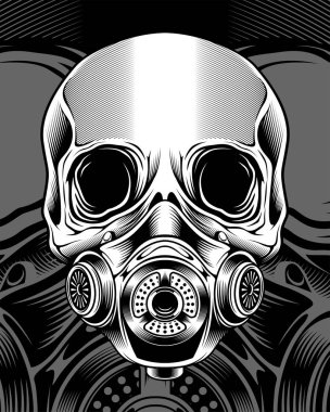 solunum cihazı ile kafatası. vektör el çizimi