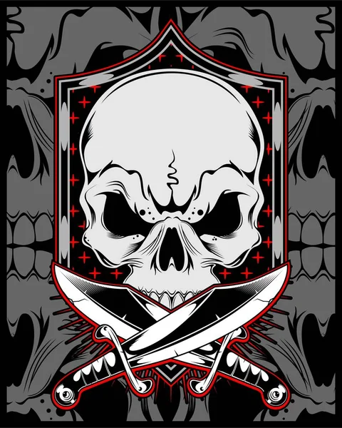 Skull with cross sword.vector hand drawing — Stock Vector