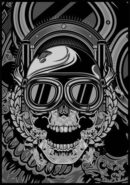 Calavera con un casco y un dibujo a mano cross.vector google — Vector de stock