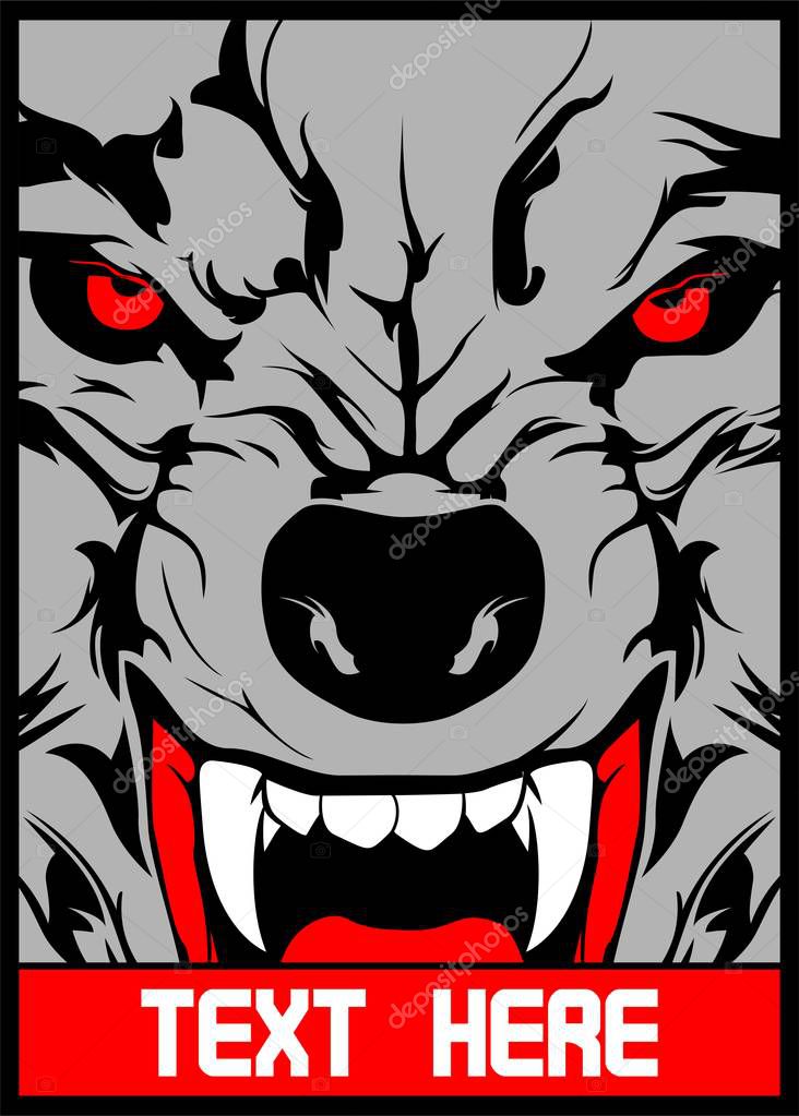 Vector wolf with pointed teeth..Shirt designs, biker, disk jockey, gentleman, barber and many others.isolated and easy to edit. Vector Illustration - Vector