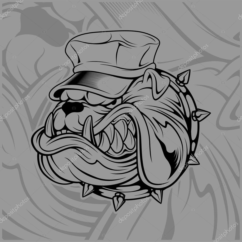 Bulldog wearing hat.hand drawing,Shirt designs, biker, disk jockey, gentleman, barber and many others.isolated and easy to edit. Vector Illustration - Vector