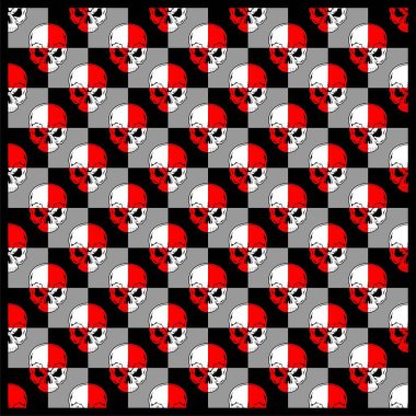 desen kafatası kırmızı beyaz