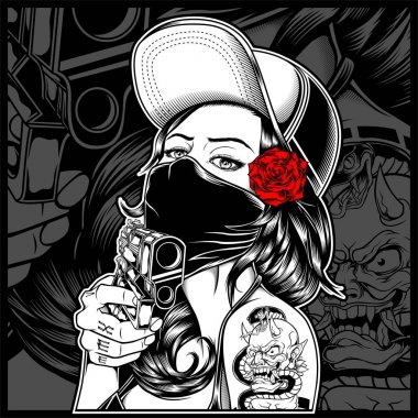 the mafia woman holding a gun clipart