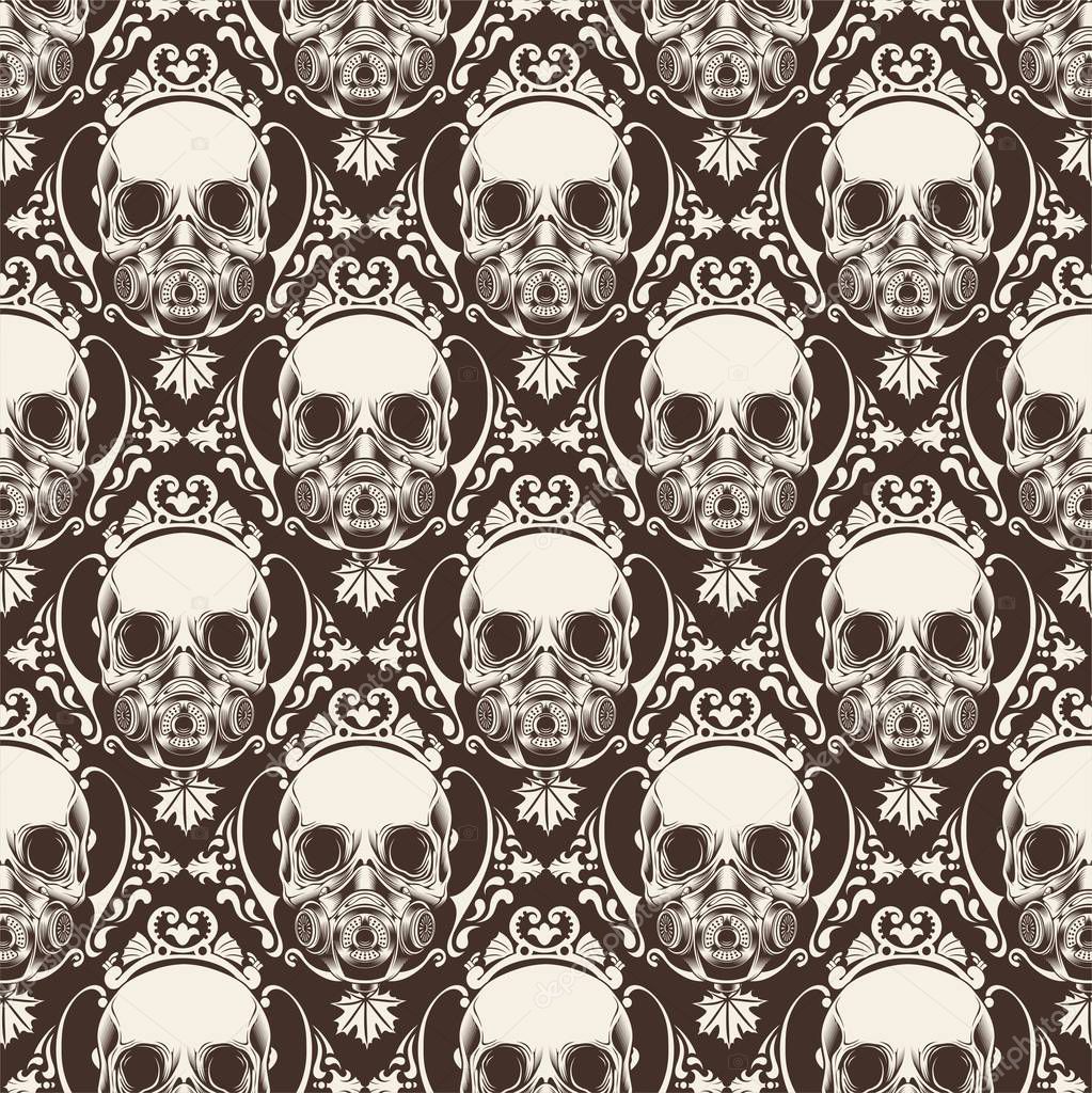 Ornamental Skull Seamless Pattern - Vector