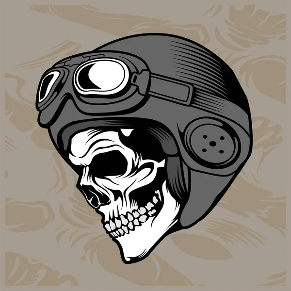 Cráneo motocicleta carreras mano dibujo vector — Vector de stock
