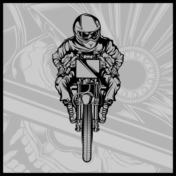 Crâne moto course dessin à la main vecteur — Image vectorielle