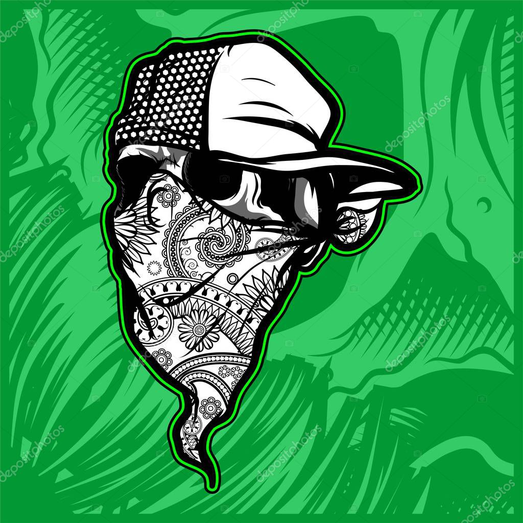 Skull wearing cap and bandana vector