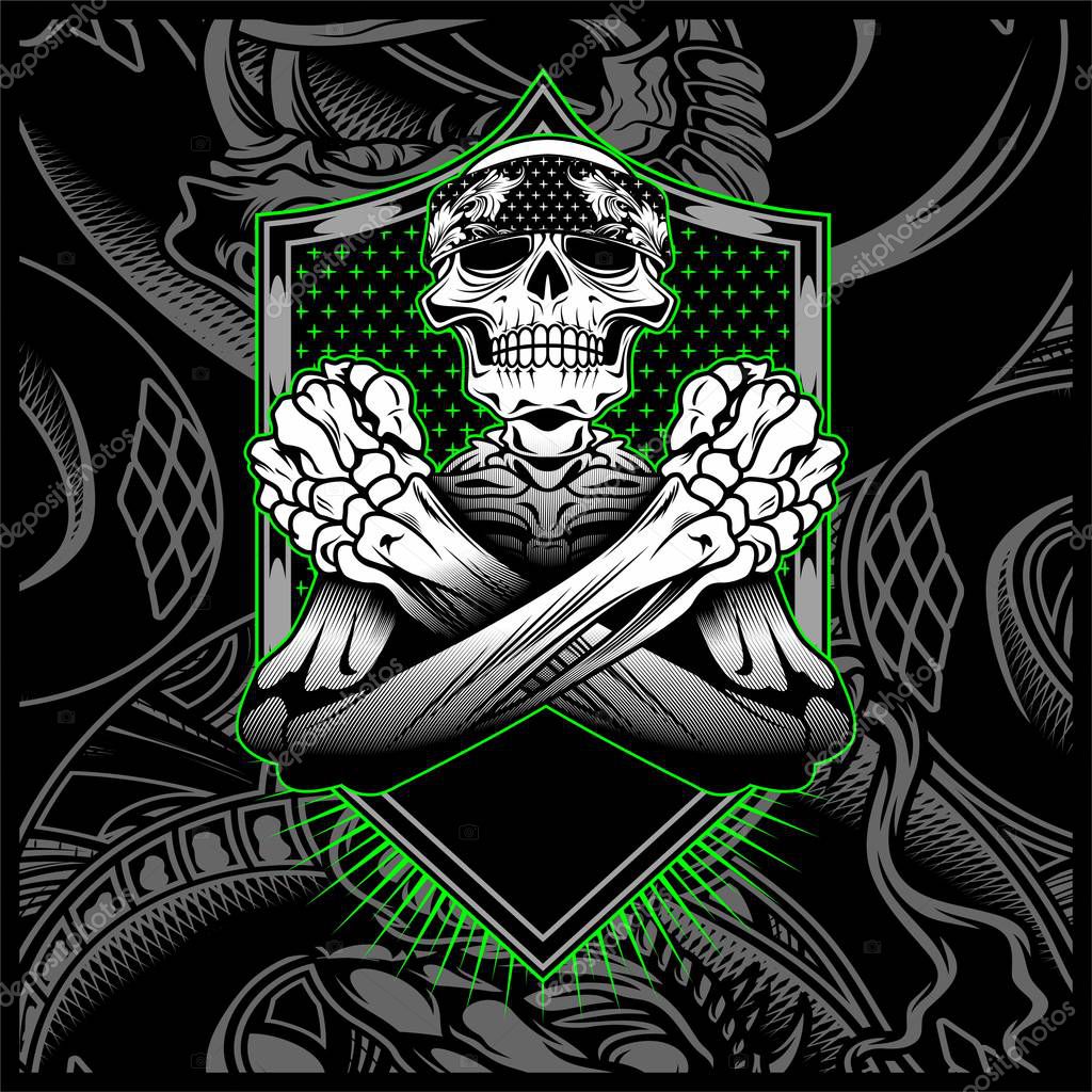 Skull bandana hand drawing vector