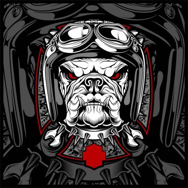 bulldog wearing helmet hand drawing vector clipart