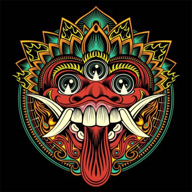 Traditional ritual Balinese mask. Vector outline illustration - Vector clipart