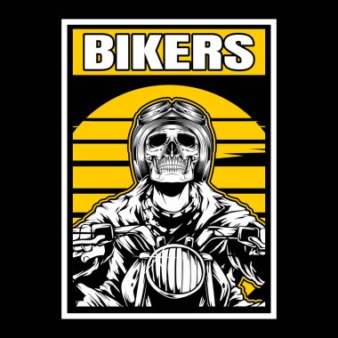 kafatası motorcuları kask el çizim vektörü