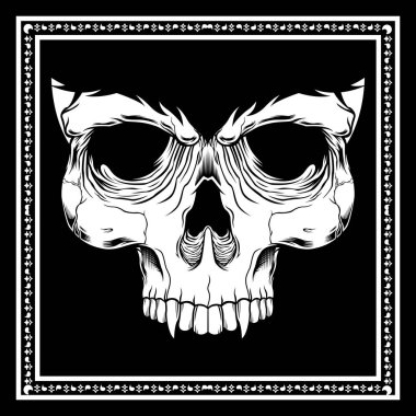 kafatası Retro, Vintage, detay el çizim