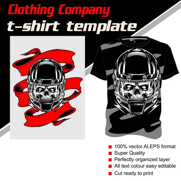Modelo de camiseta, totalmente editável com vetor bandana capacete crânio —  Vetores de Stock