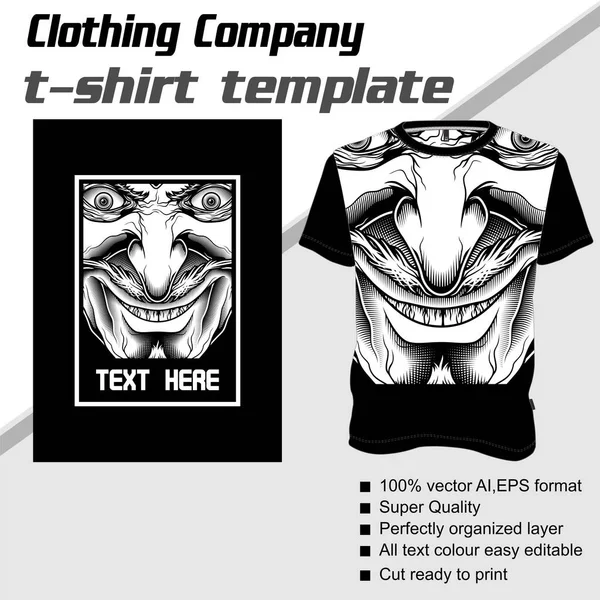 Modelo de camiseta, totalmente editável com vetor demoníaco — Vetor de Stock