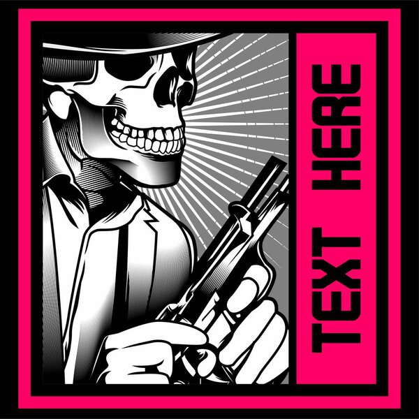 Череп гангстера с пистолетом. Вектор
