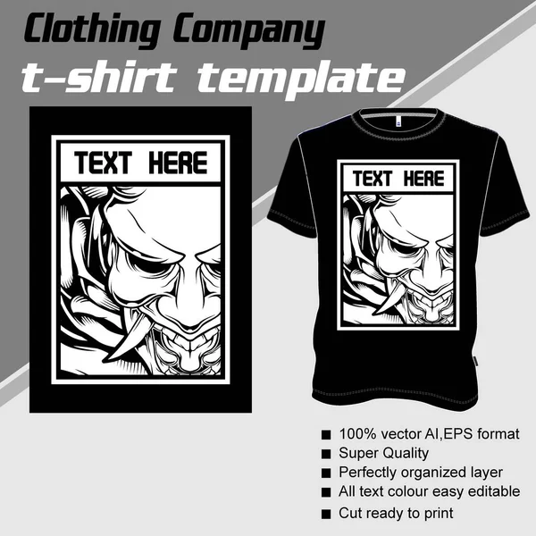 T-shirt template, fully editable with demonic vector — ストックベクタ