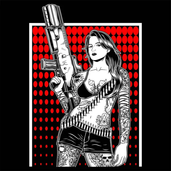 Vrouwen maffia bandiet gangster omgaan pistool vector — Stockvector