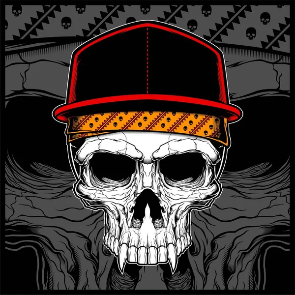 Cráneo con gorra y vector bandana — Vector de stock