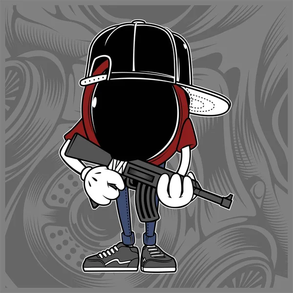 Mafia, bandito indossa cappello cartone animato moltiplicare segno per illustrazione vettoriale logo — Vettoriale Stock