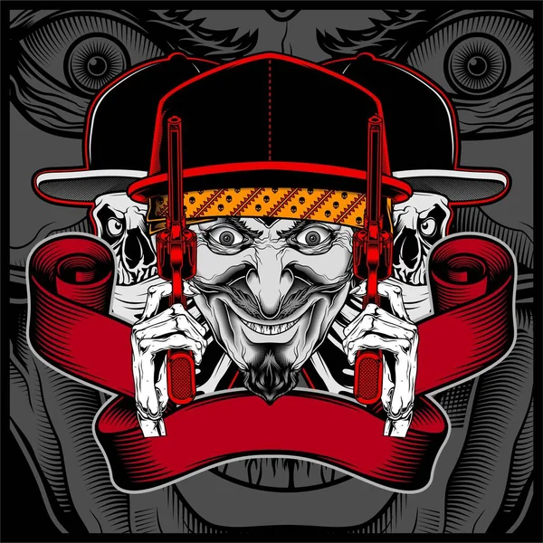 Skull wearing cap handling gun vector - Vector — ストックベクタ