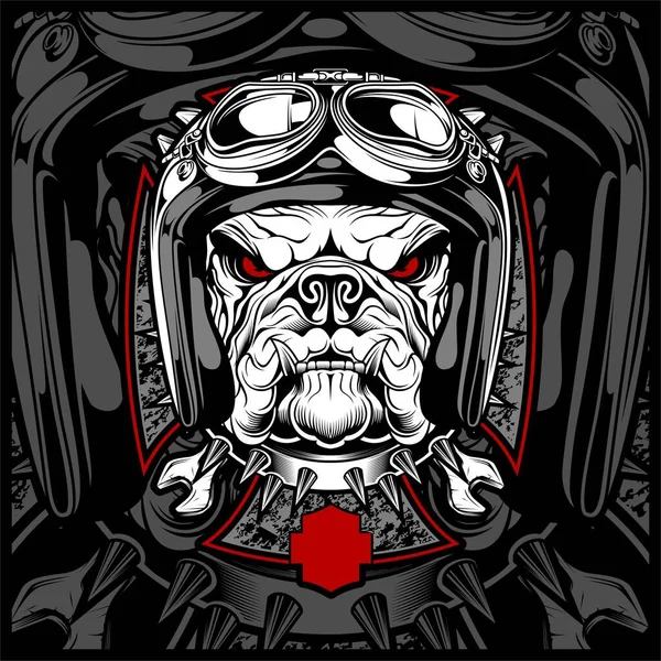 Bulldog usando casco mano dibujo vector — Vector de stock