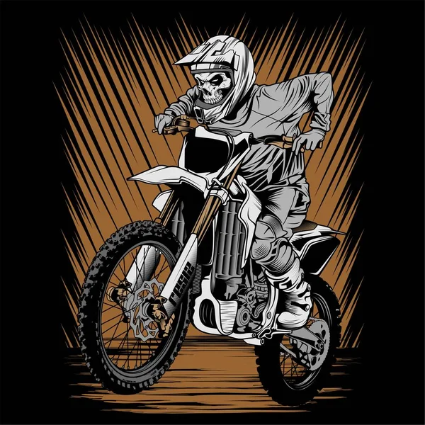 Crânio com capacete de motocicleta mordendo a chave - Vetor —  Vetores de Stock