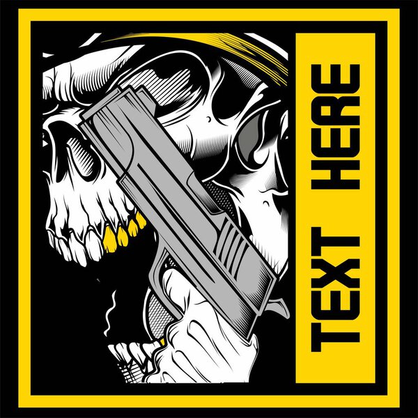 череп ревет, держа в руках пистолет
