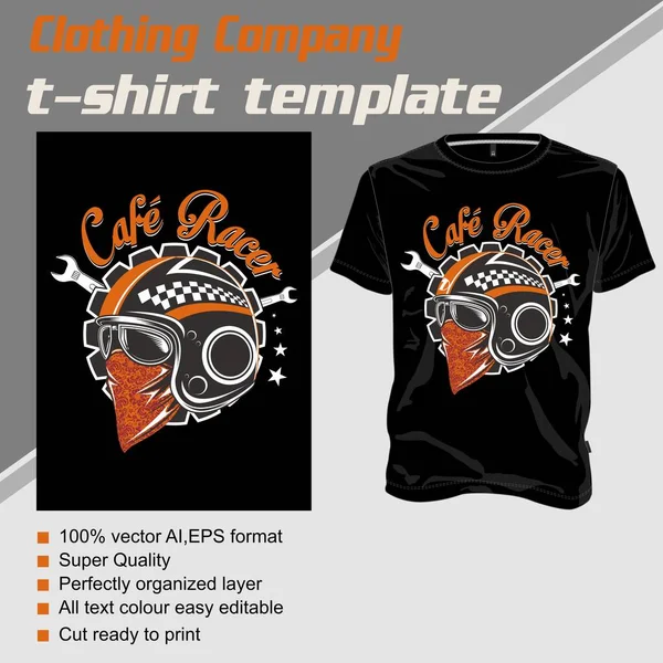 T camisa modelo capacete cafe racer .isolated e fácil de editar. Ilustração vetorial - Vetor —  Vetores de Stock