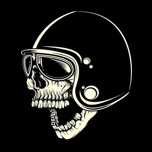 Schedel met helm cafe racer hand tekening vector — Stockvector