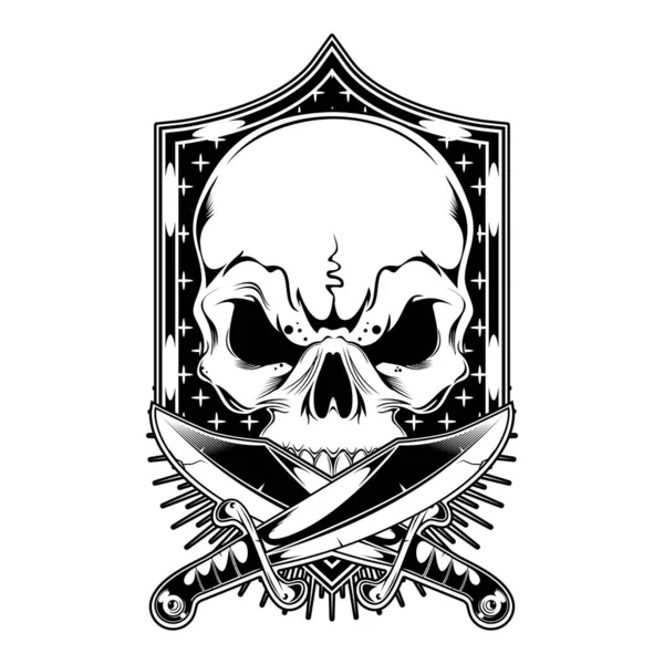 Calavera con cruz espada.vector dibujo a mano — Vector de stock