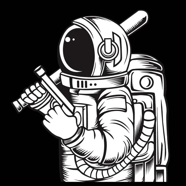 Astronaut handling gun.vector hand drawing, Shirt designs, biker, disk jockey, gentleman, barber and many others.isolated and easy to edit. Векторная иллюстрация - вектор — стоковый вектор