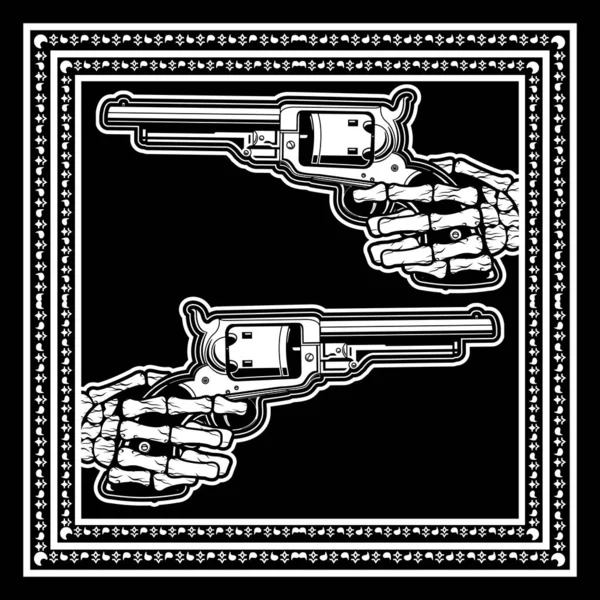 Skull Hand hold Uzi Gun,hand drawing vector — Stock Vector